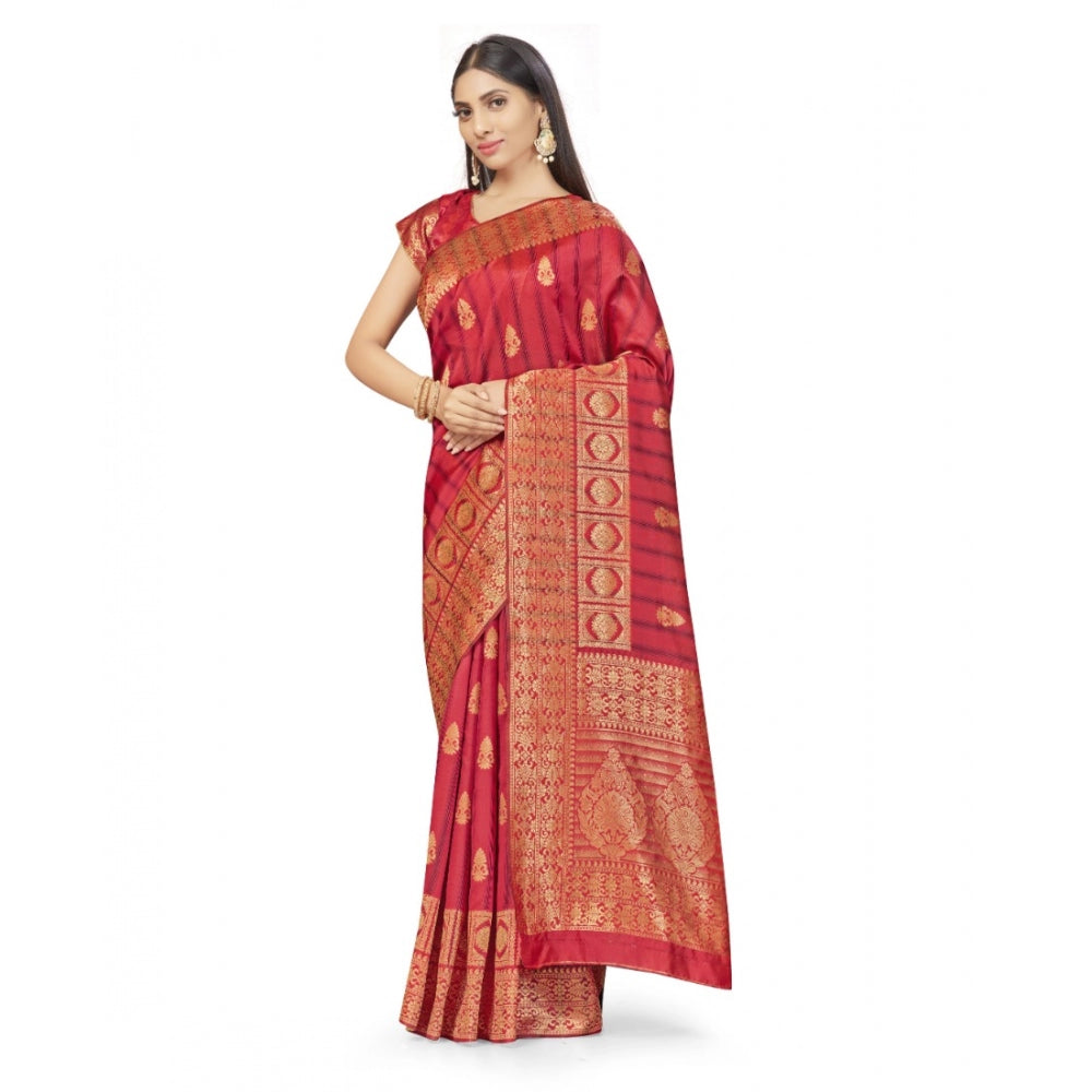 Clasymist Women's Banarasi Silk Saree With Blouse (Peach, 5-6Mtrs)