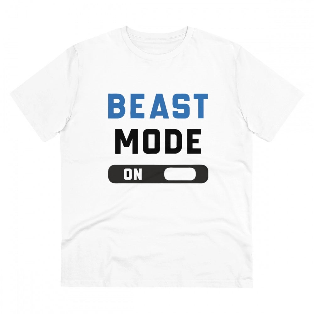 Clasymist Men's PC Cotton Beast Mode On Printed T Shirt (Color: White, Thread Count: 180GSM)