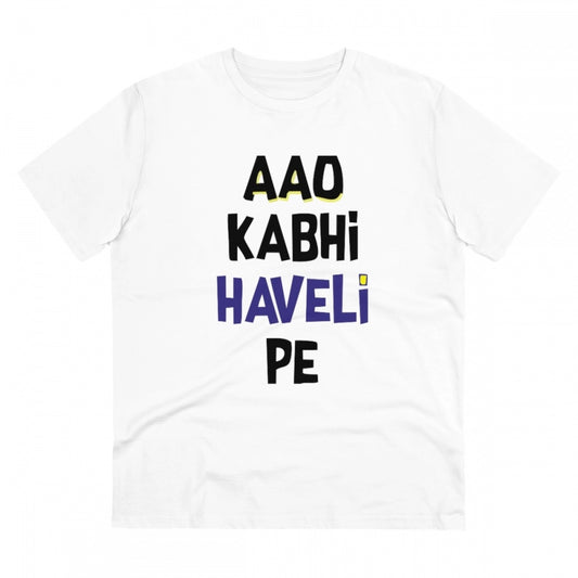 Clasymist Men's PC Cotton Aao Kabhi Haveli Pe Printed T Shirt (Color: White, Thread Count: 180GSM)