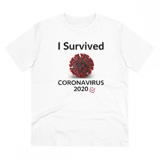 Clasymist Men's PC Cotton I Survived Corornavirus 2020 Printed T Shirt (Color: White, Thread Count: 180GSM)