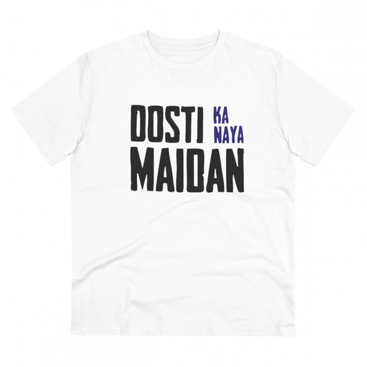 Clasymist Men's PC Cotton Dosti Ka Naya Maidan Printed T Shirt (Color: White, Thread Count: 180GSM)