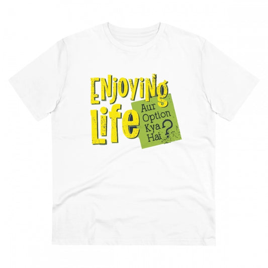 Clasymist Men's PC Cotton Enjoying Life Printed T Shirt (Color: White, Thread Count: 180GSM)