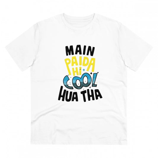 Clasymist Men's PC Cotton Me Paida Hi Cool Huaa Tha Printed T Shirt (Color: White, Thread Count: 180GSM)