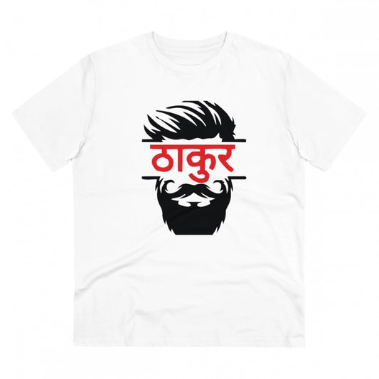 Clasymist Men's PC Cotton Thakur Printed T Shirt (Color: White, Thread Count: 180GSM)