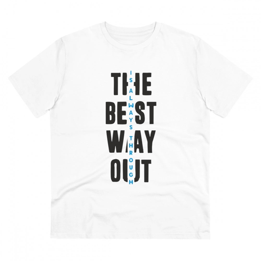 Clasymist Men's PC Cotton The Best Way Out Printed T Shirt (Color: White, Thread Count: 180GSM)