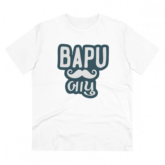 Clasymist Men's PC Cotton Baapu Printed T Shirt (Color: White, Thread Count: 180GSM)