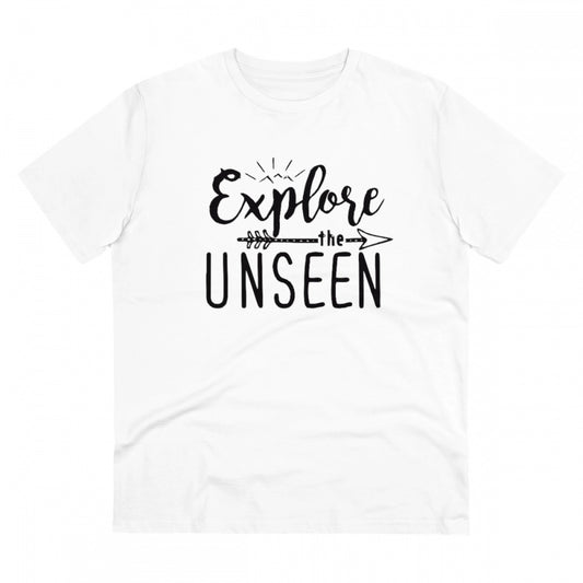 Clasymist Men's PC Cotton Explore The Unseen Printed T Shirt (Color: White, Thread Count: 180GSM)