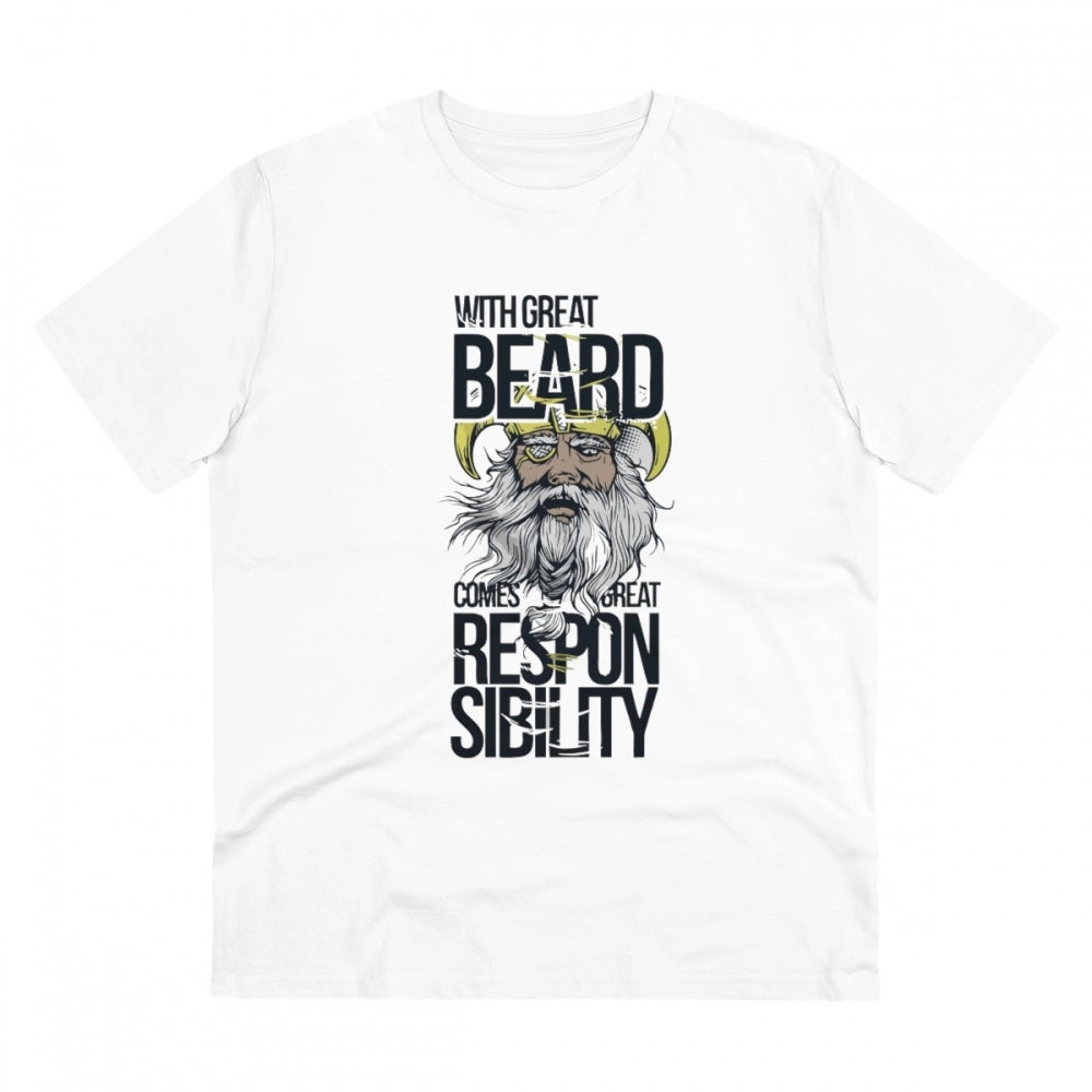 Clasymist Men's PC Cotton With Great Beard Comes Printed T Shirt (Color: White, Thread Count: 180GSM)