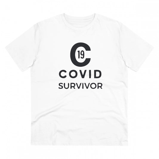 Clasymist Men's PC Cotton Covid 19 Survivor Printed T Shirt (Color: White, Thread Count: 180GSM)