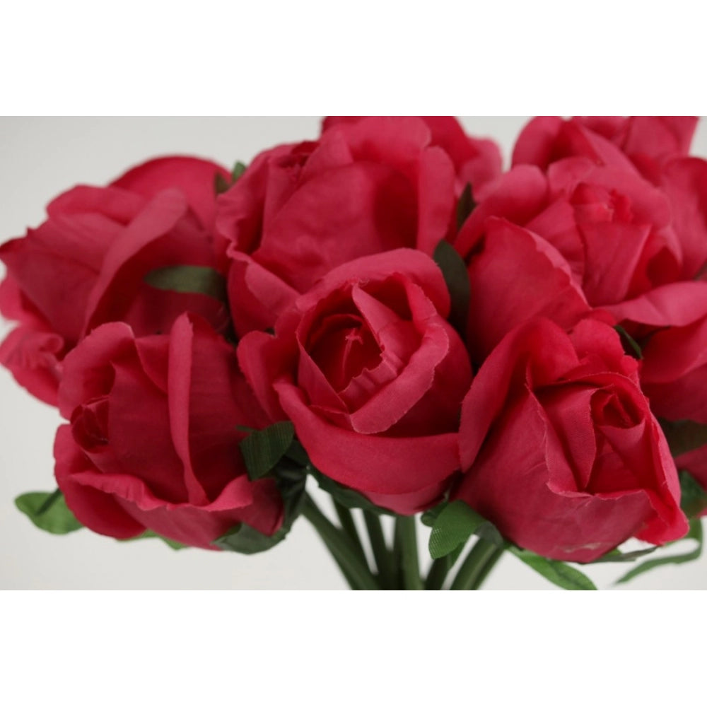 Clasymist Artificial Rose Flowers Bunch Bouquet Of 13 Roses For Home Decoration (Dark Pink, Material:Silk, Polyester)