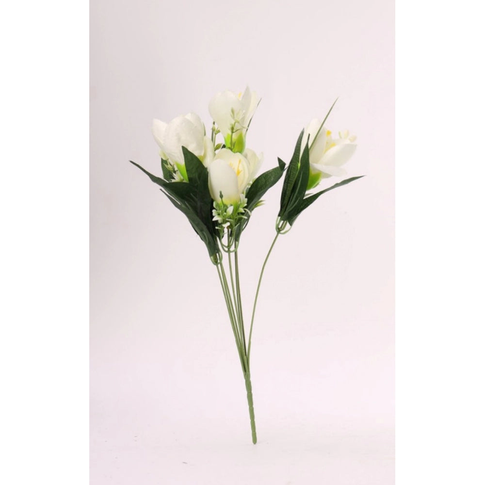 Clasymist Artificial Flowers Bunch Bouquet Of Daffodil Tulip Flowers For Home Decoration (White, Material:Silk, Polyester)