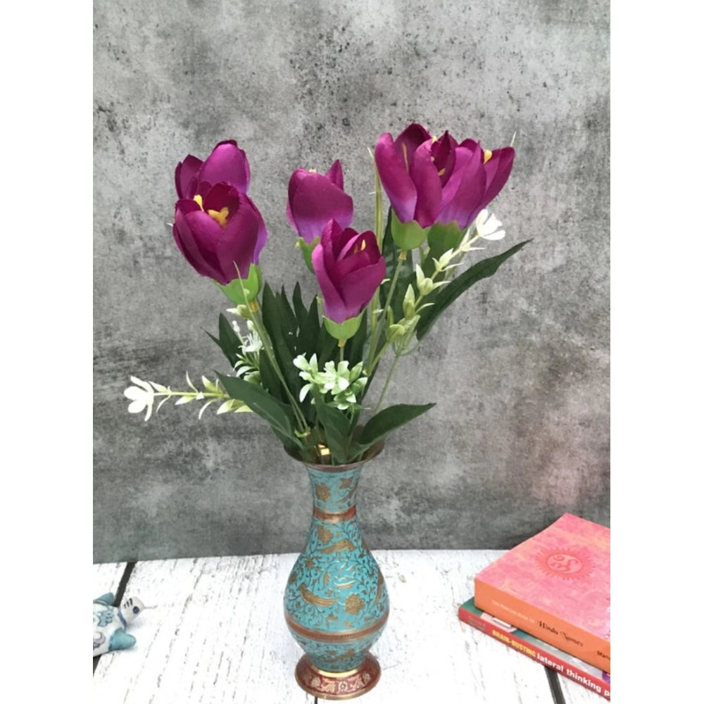 Clasymist Artificial Flowers Bunch Bouquet Of Daffodil Tulip Flowers For Home Decoration (Purple, Material:Silk, Polyester)