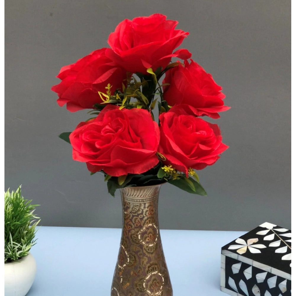 Clasymist Artificial Flowers Bunch Bouquet Of 5 Roses For Home Decoration (Red, Material:Silk, Polyester)