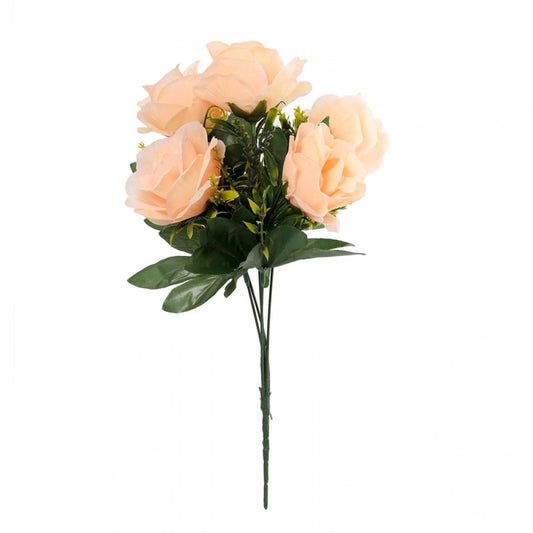 Clasymist Artificial Flowers Bunch Bouquet Of 5 Roses For Home Decoration (Peach, Material:Silk, Polyester)