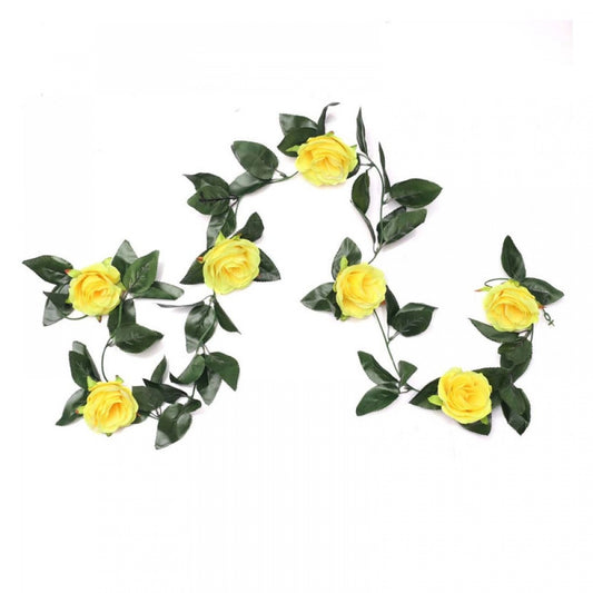 Clasymist Artificial Rose Vine Flowers With Green Leaves For Home Party Garden Wall Decoration (Yellow, Material:Silk, Polyester)