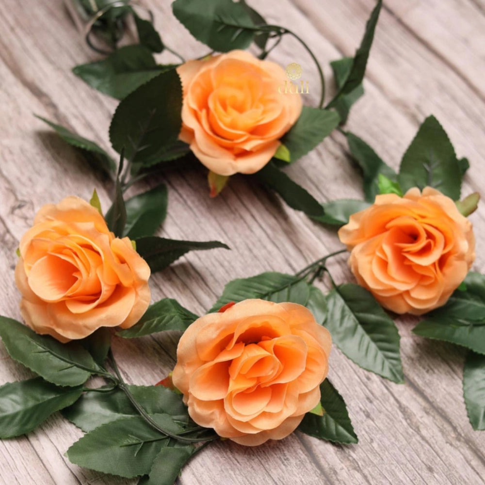 Clasymist Artificial Rose Vine Flowers With Green Leaves For Home Party Garden Wall Decoration (Peach, Material:Silk, Polyester)