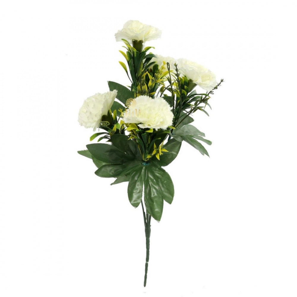 Clasymist Artificial Flowers Bunch Bouquet Of 5 Carnations For Home Decoration (White, Material:Silk, Polyester)