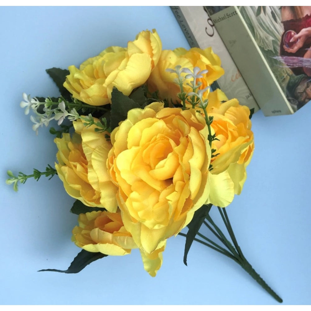 Clasymist Artificial Flowers Bunch Bouquet Of 7 Poppy Flowers For Home Decoration (Yellow, Material:Silk, Polyester)