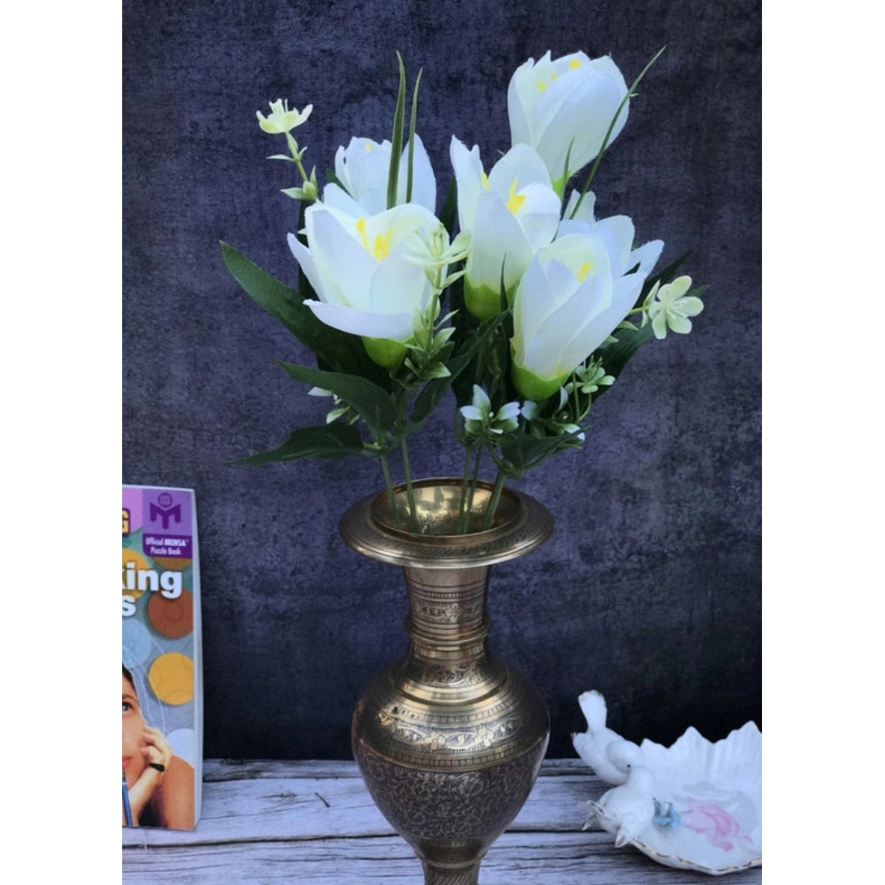 Clasymist Artificial Flowers Bunch Bouquet Of Daffodil Tulip Flowers For Home Decoration (White, Material:Silk, Polyester)