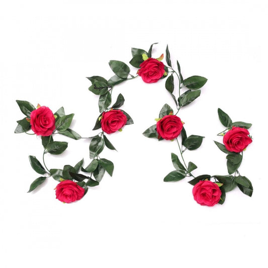 Clasymist Artificial Rose Vine Flowers With Green Leaves For Home Party Garden Wall Decoration (Rani Pink, Material:Silk, Polyester)