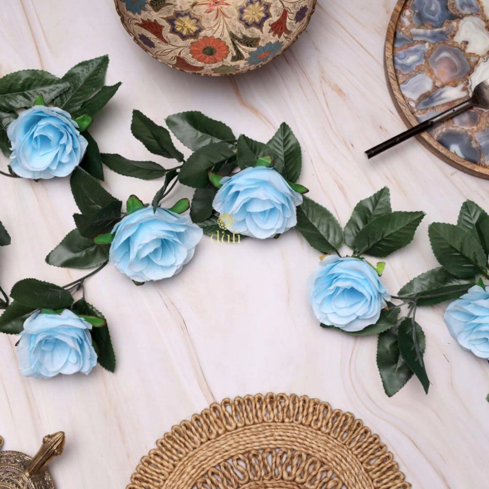 Clasymist Artificial Rose Vine Flowers With Green Leaves For Home Party Garden Wall Decoration (Blue, Material:Silk, Polyester)