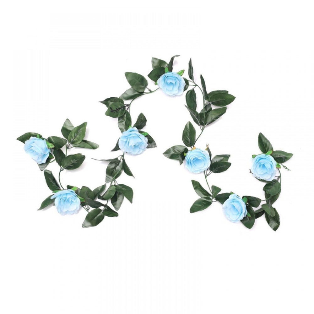 Clasymist Artificial Rose Vine Flowers With Green Leaves For Home Party Garden Wall Decoration (Blue, Material:Silk, Polyester)