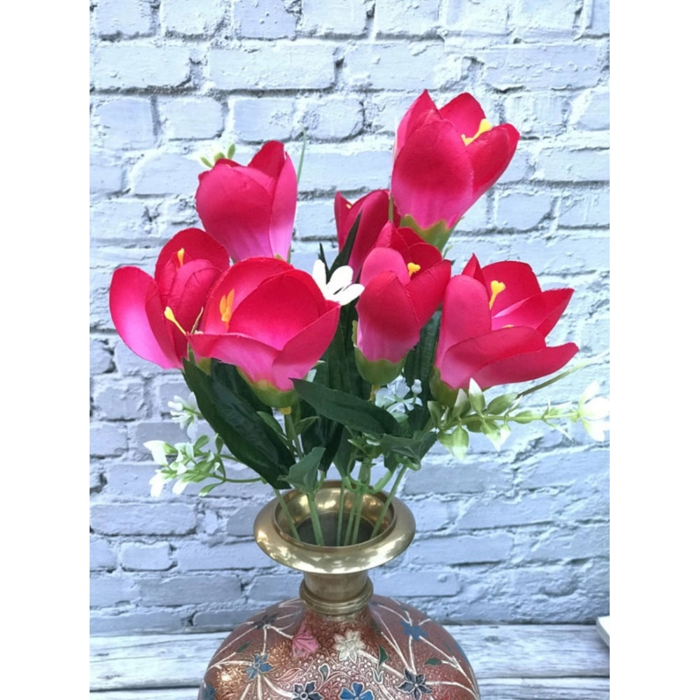 Clasymist Artificial Flowers Bunch Bouquet Of Daffodil Tulip Flowers For Home Decoration (Dark Pink, Material:Silk, Polyester)