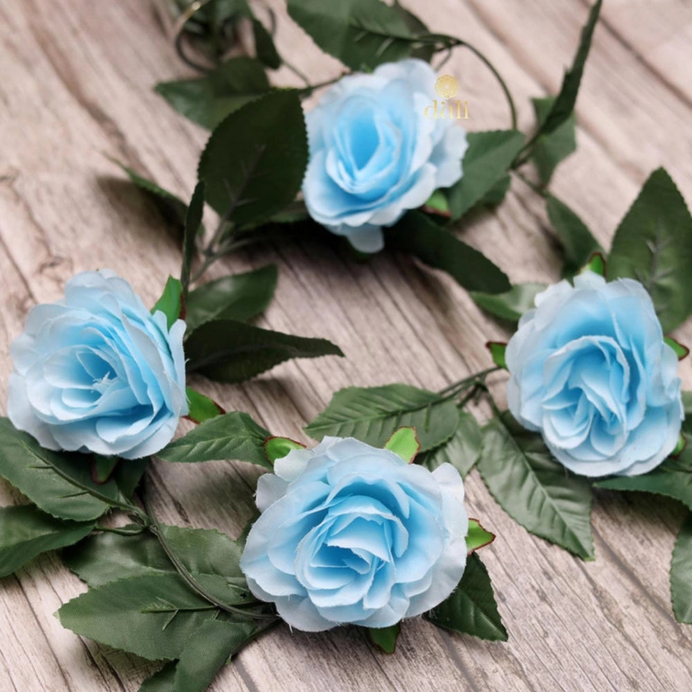 Clasymist Artificial Rose Vine Flowers With Green Leaves For Home Party Garden Wall Decoration (Blue, Material:Silk, Polyester)