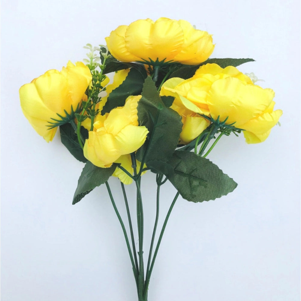 Clasymist Artificial Flowers Bunch Bouquet Of 7 Poppy Flowers For Home Decoration (Yellow, Material:Silk, Polyester)