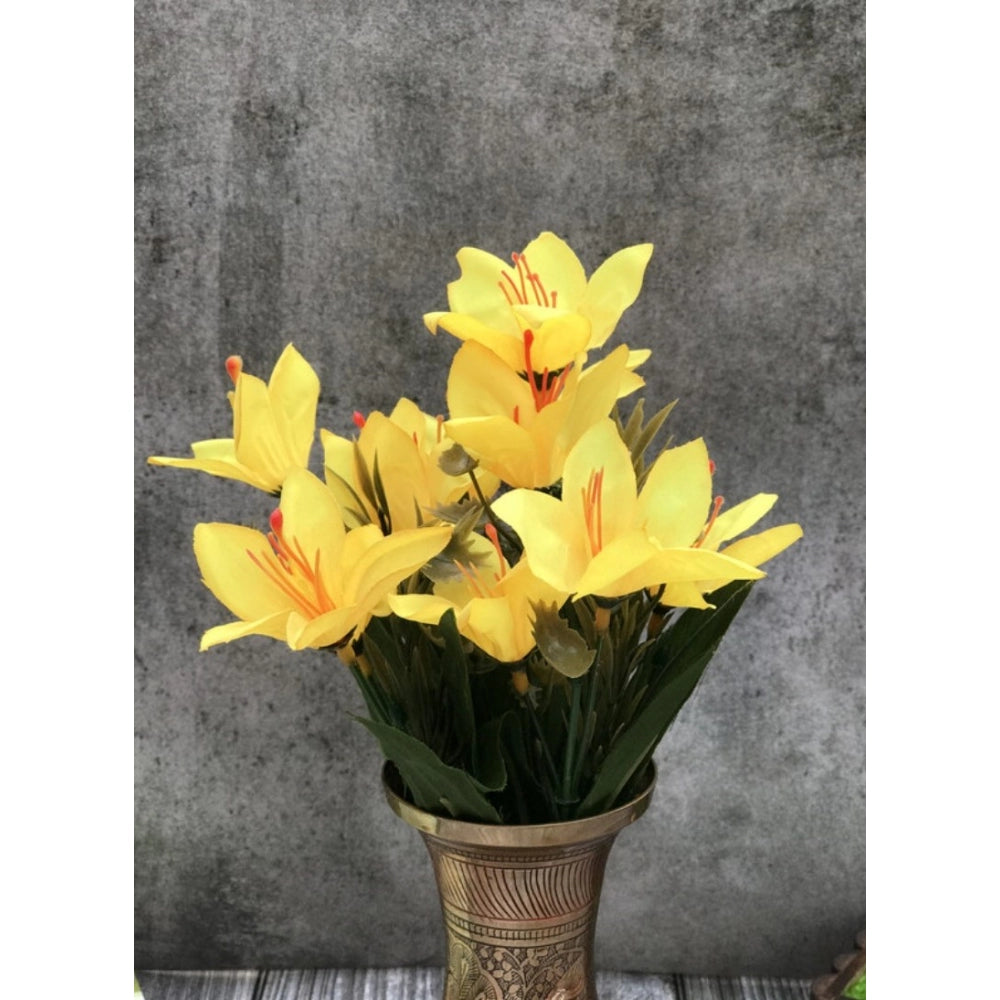 Clasymist Artificial Flowers Bunch Bouquet Oflily Flowers For Home Decoration (Yellow, Material:Silk, Polyester)