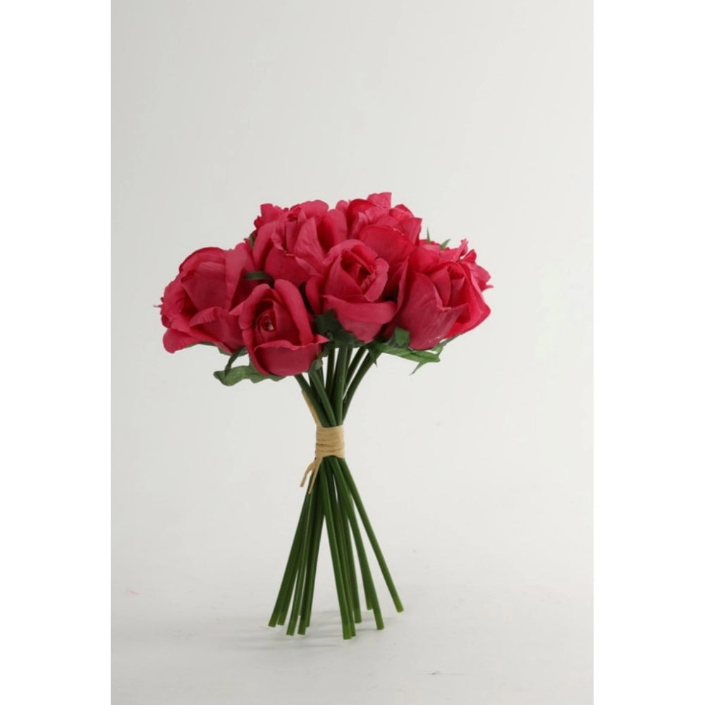 Clasymist Artificial Rose Flowers Bunch Bouquet Of 13 Roses For Home Decoration (Dark Pink, Material:Silk, Polyester)