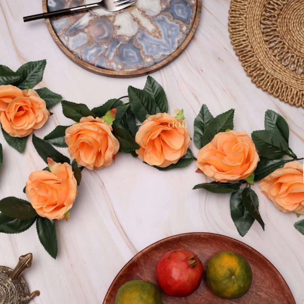 Clasymist Artificial Rose Vine Flowers With Green Leaves For Home Party Garden Wall Decoration (Peach, Material:Silk, Polyester)