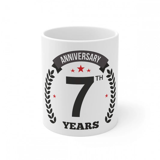 Clasymist Ceramic 7th Anniversary Printed Coffee Mug (Color: White, Capacity:330ml)