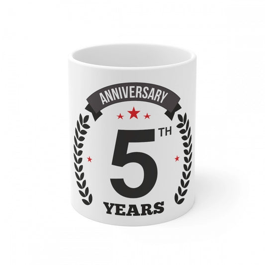 Clasymist Ceramic 5th Anniversary Printed Coffee Mug (Color: White, Capacity:330ml)