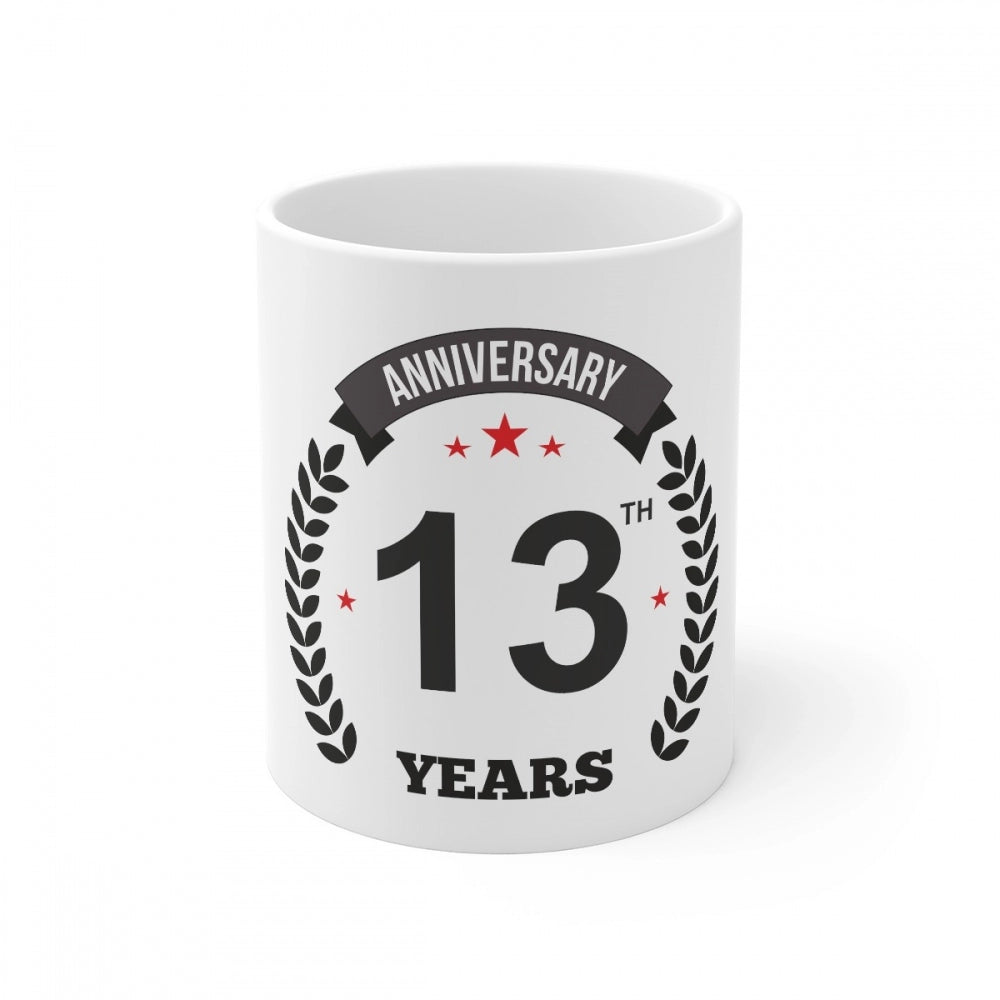 Clasymist Ceramic 13th Anniversary Printed Coffee Mug (Color: White, Capacity:330ml)