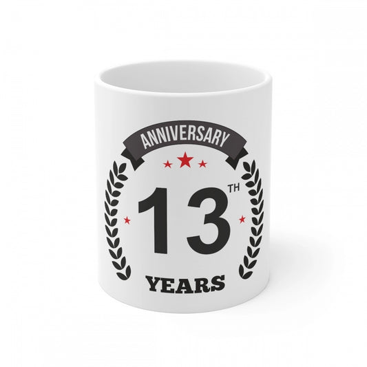 Clasymist Ceramic 13th Anniversary Printed Coffee Mug (Color: White, Capacity:330ml)