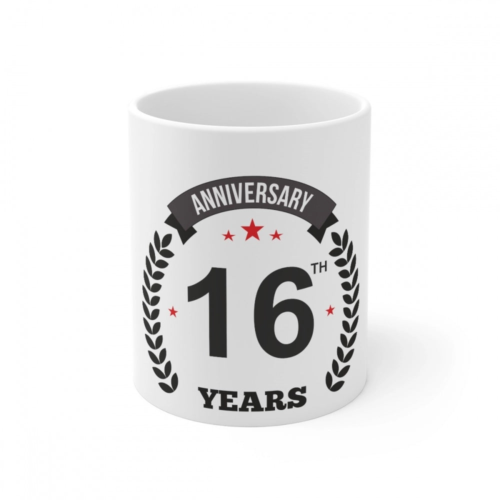 Clasymist Ceramic 16th Anniversary Printed Coffee Mug (Color: White, Capacity:330ml)