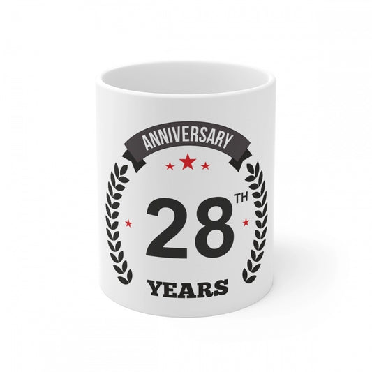 Clasymist Ceramic 28th Anniversary Printed Coffee Mug (Color: White, Capacity:330ml)