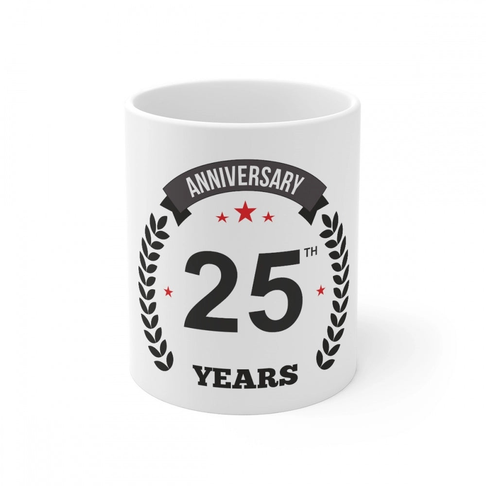 Clasymist Ceramic 25th Anniversary Printed Coffee Mug (Color: White, Capacity:330ml)