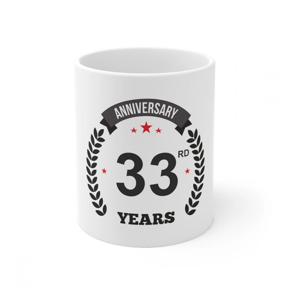 Clasymist Ceramic 33rd Anniversary Printed Coffee Mug (Color: White, Capacity:330ml)