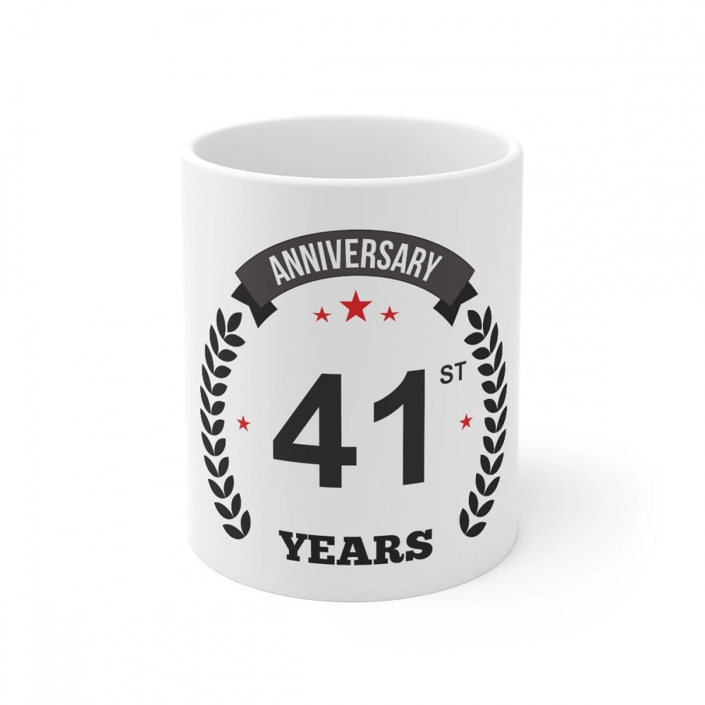 Clasymist Ceramic 41st Anniversary Printed Coffee Mug (Color: White, Capacity:330ml)