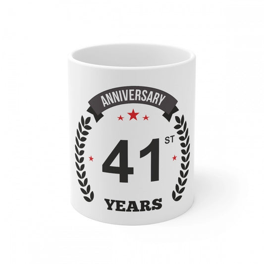 Clasymist Ceramic 41st Anniversary Printed Coffee Mug (Color: White, Capacity:330ml)