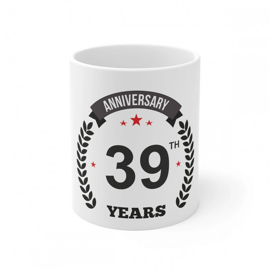 Clasymist Ceramic 39th Anniversary Printed Coffee Mug (Color: White, Capacity:330ml)