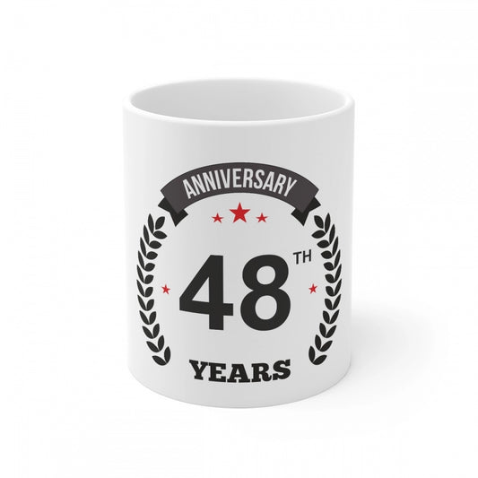 Clasymist Ceramic 48th Anniversary Printed Coffee Mug (Color: White, Capacity:330ml)