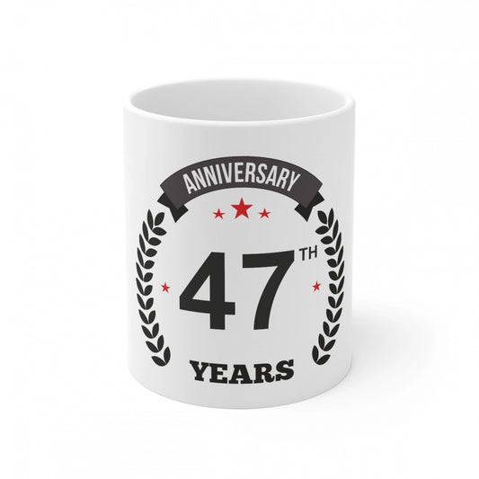 Clasymist Ceramic 47th Anniversary Printed Coffee Mug (Color: White, Capacity:330ml)