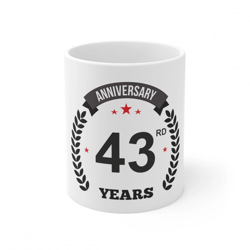 Clasymist Ceramic 43rd Anniversary Printed Coffee Mug (Color: White, Capacity:330ml)