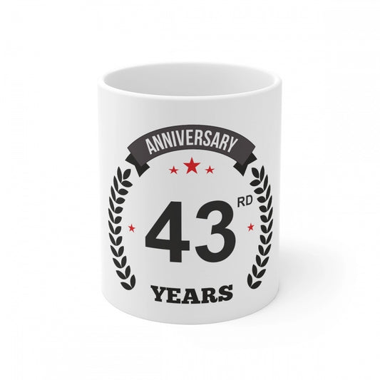 Clasymist Ceramic 43rd Anniversary Printed Coffee Mug (Color: White, Capacity:330ml)