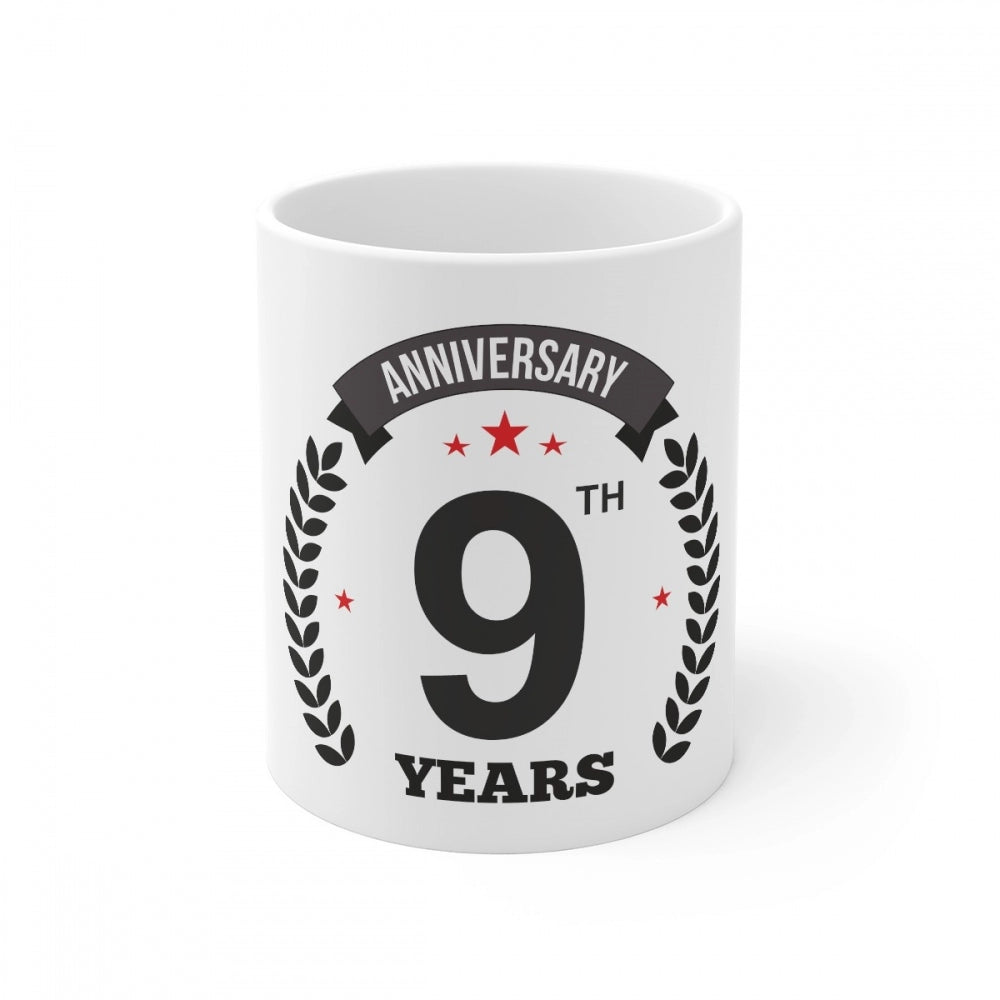 Clasymist Ceramic 9th Anniversary Printed Coffee Mug (Color: White, Capacity:330ml)