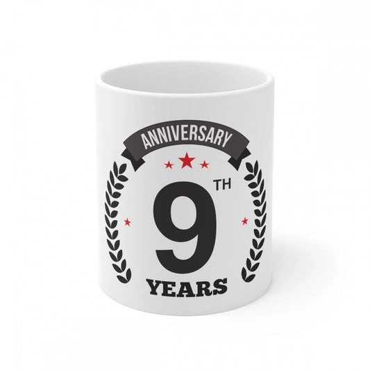 Clasymist Ceramic 9th Anniversary Printed Coffee Mug (Color: White, Capacity:330ml)