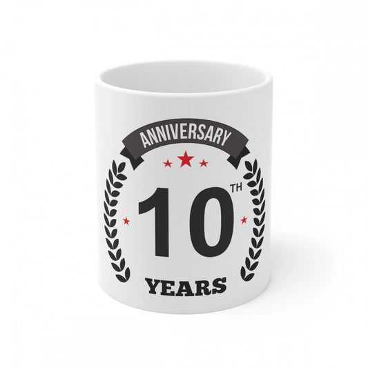 Clasymist Ceramic 10th Anniversary Printed Coffee Mug (Color: White, Capacity:330ml)